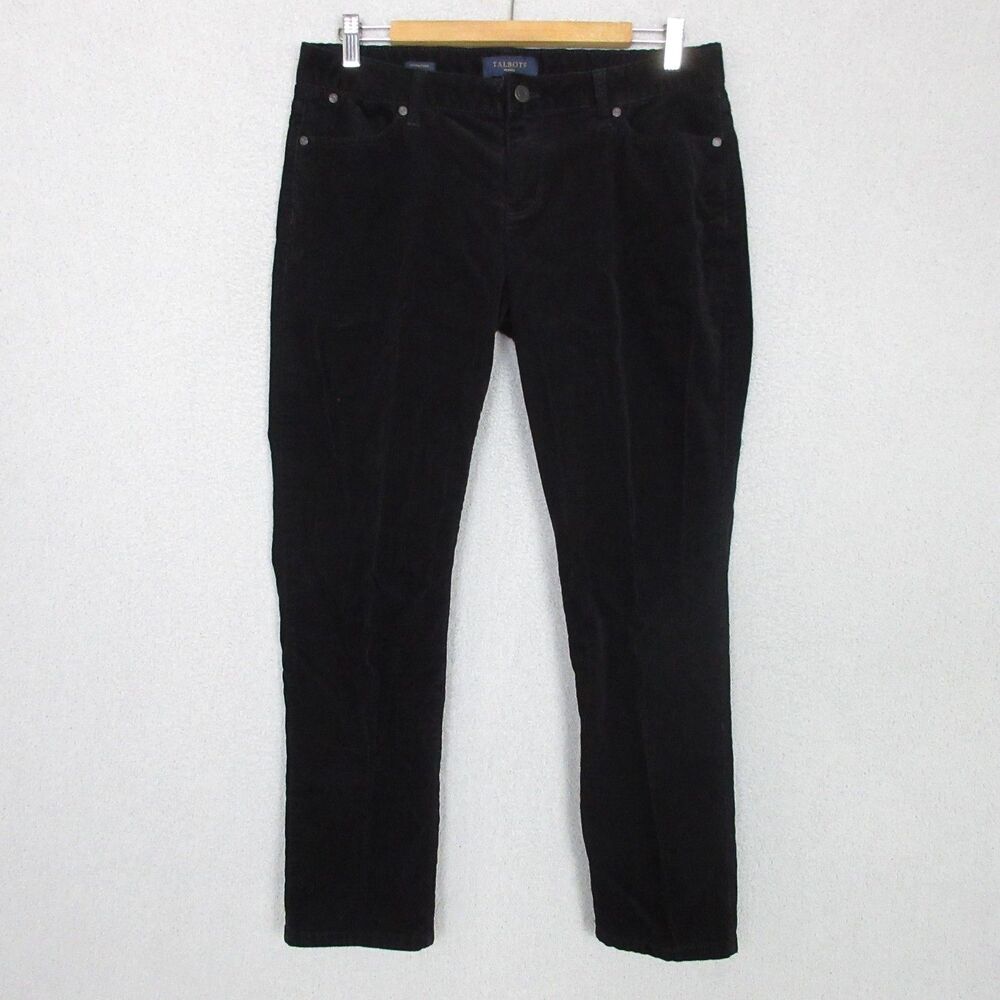 Talbots‎ Signature Pants Womens 12P Black Corduroy Slim Straight Stretch 34x27